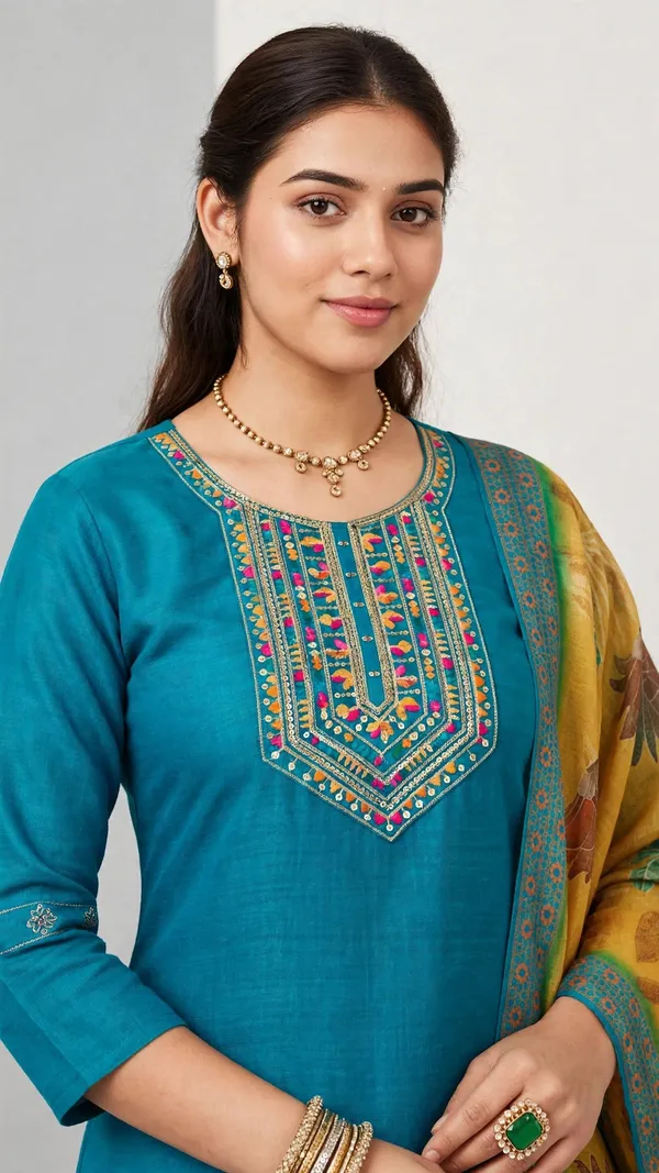 Teal_Ethnic_Straight_Kurta_Set_For_Women