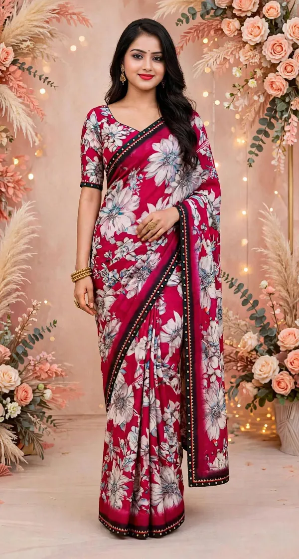 Red_Floral_Print_Saree_For_Women