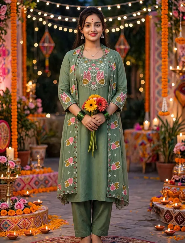 Green_Straight_Fit_Floral_Kurta_Set_For_Women