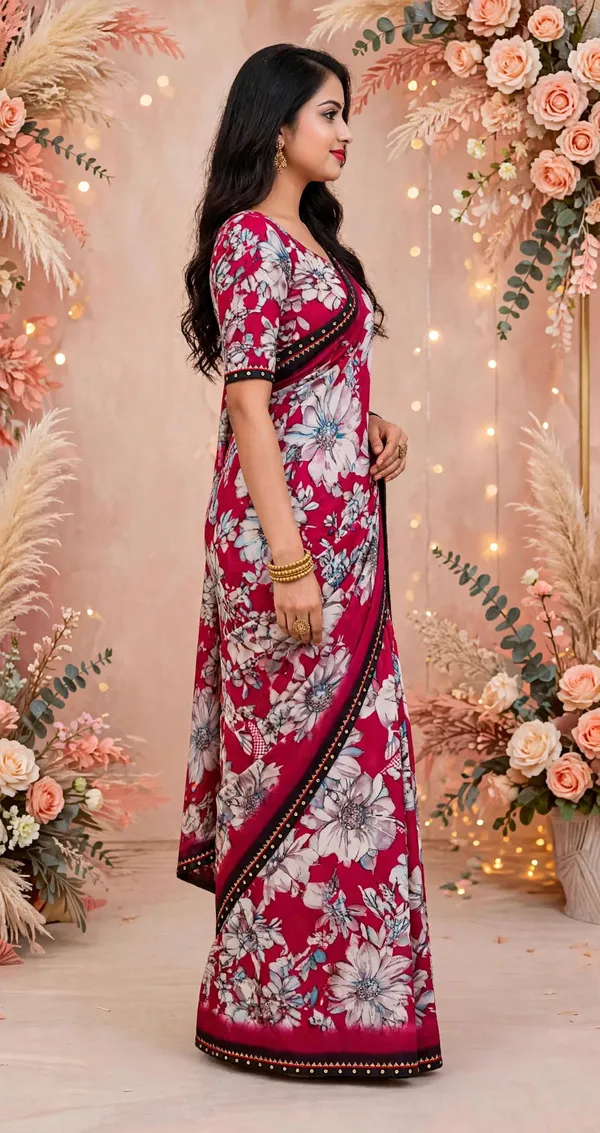 Red_Floral_Print_Saree_For_Women