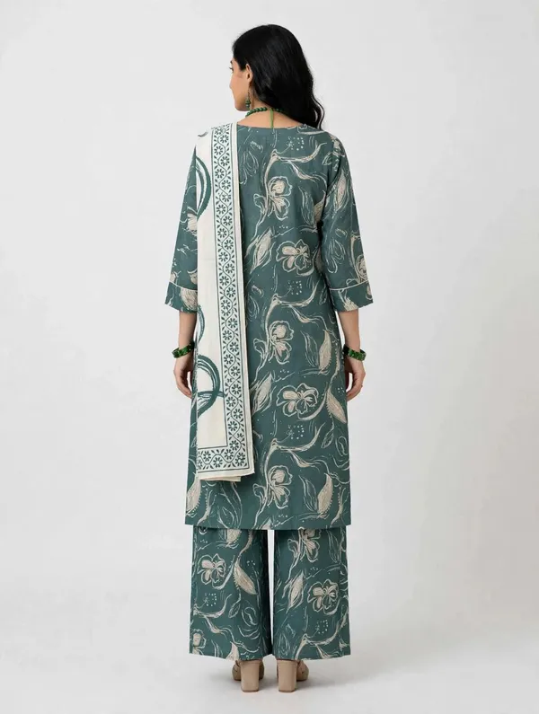 Green_Floral_Print_Straight_Kurta_Pant_Set_For_Women