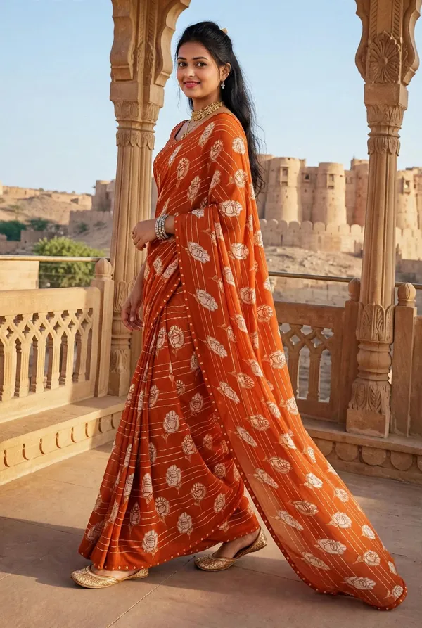 Orange_Floral_Printed_Saree_For_Women