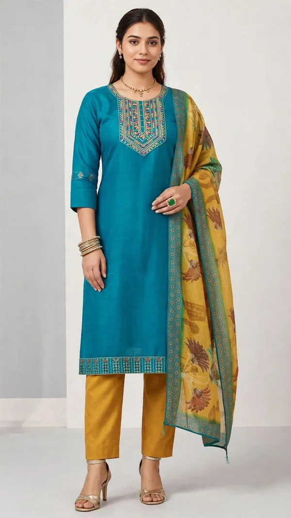 Teal_Ethnic_Straight_Kurta_Set_For_Women