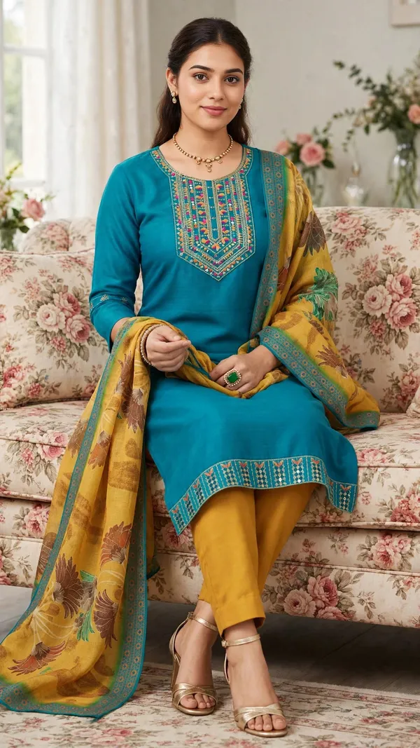 Teal_Ethnic_Straight_Kurta_Set_For_Women