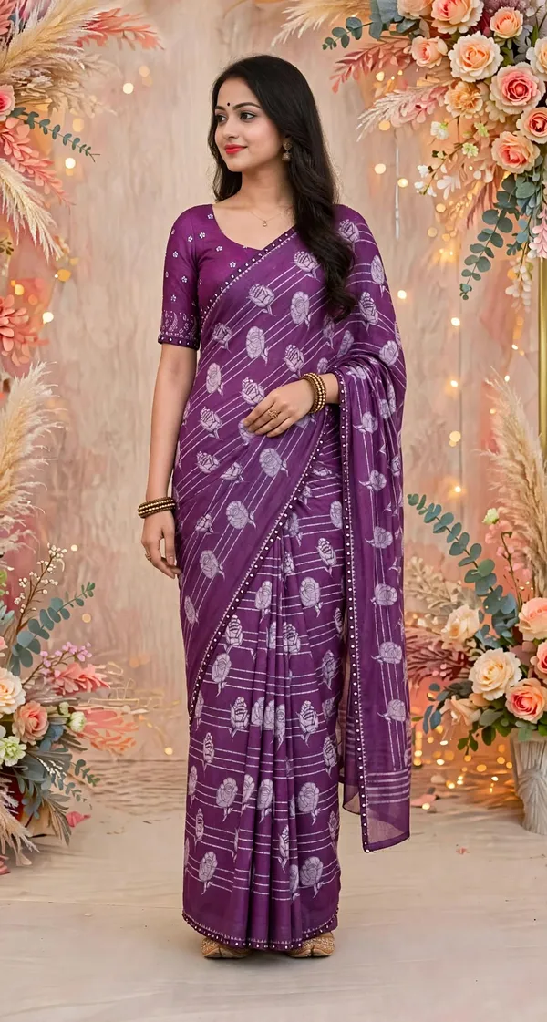 Purple_Floral_Printed_Saree_For_Women