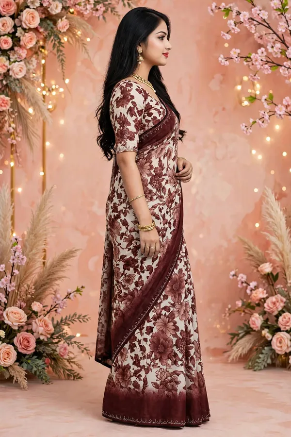 Maroon_Floral_Print_Saree_For_Women