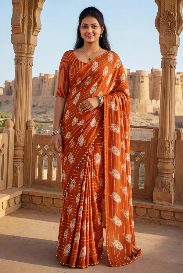 Orange_Floral_Printed_Saree_For_Women