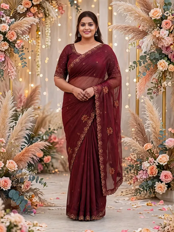 Maroon_Embroidered_Saree_For_Women