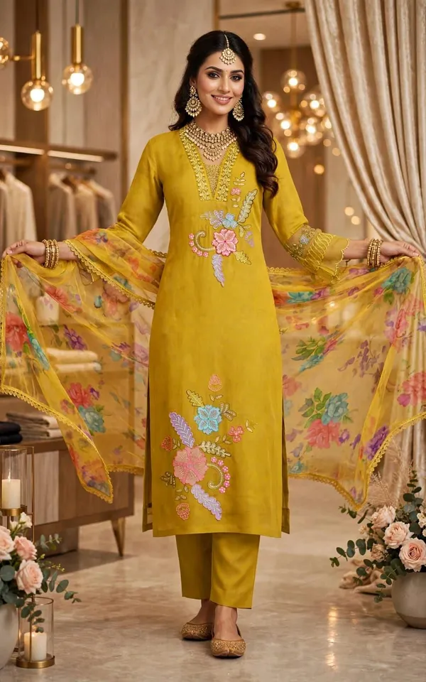 Mustard_Embroidered_Straight_Kurta_Set_For_Women