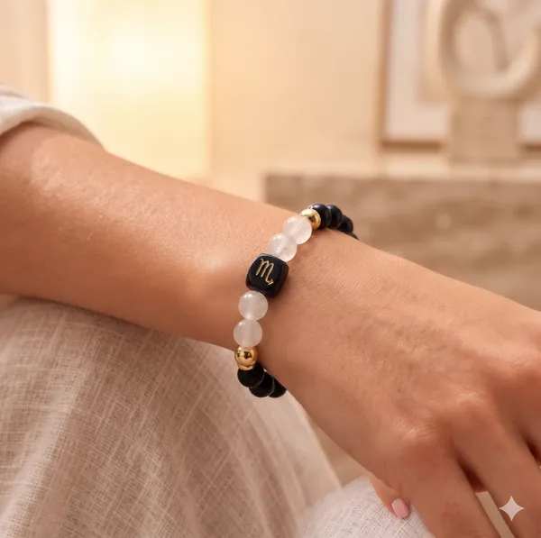 Black_&_White_Bead_Scorpio_Zodiac_Bracelet_For_Unisex