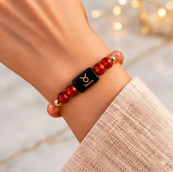 Red_&_Pink_Bead_Taurus_Zodiac_Bracelet_For_Unisex
