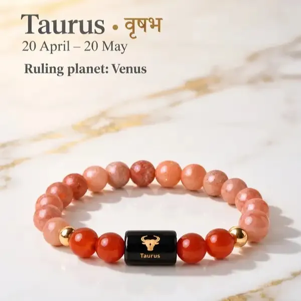 Red_&_Pink_Bead_Taurus_Zodiac_Bracelet_For_Unisex