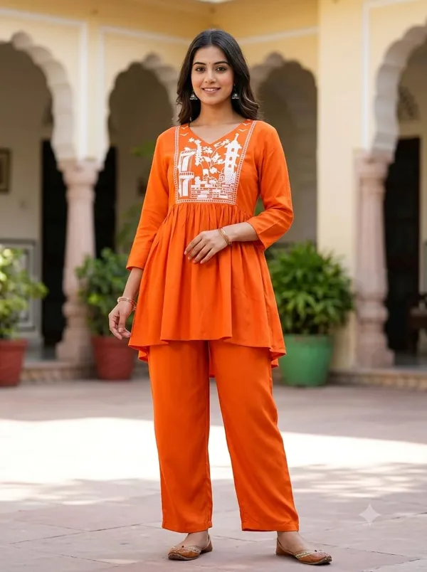 Orange_Embroidered_Kurta_Pant_Set_for_Women
