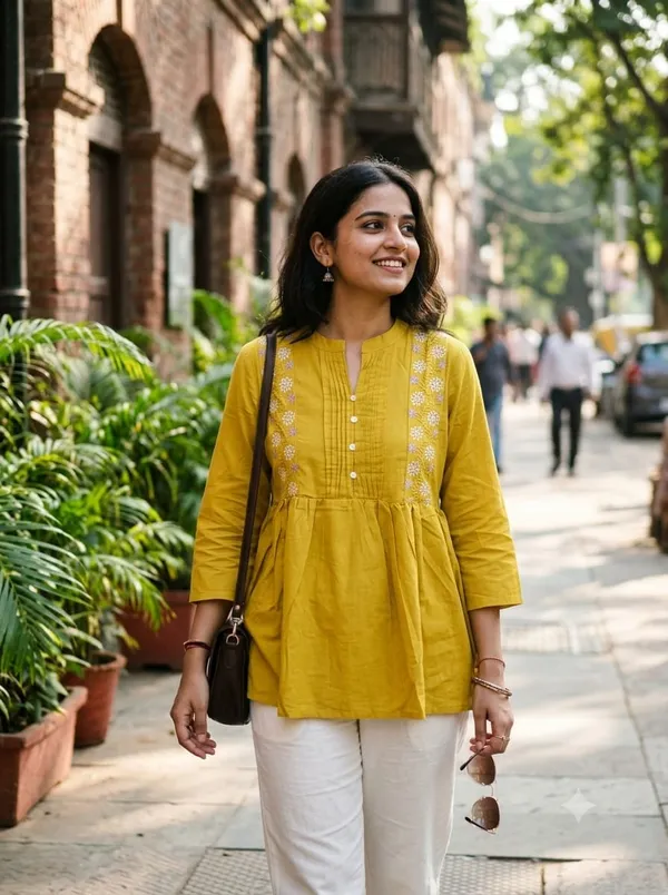 Yellow_Cotton_Flared_Kurti_for_Women