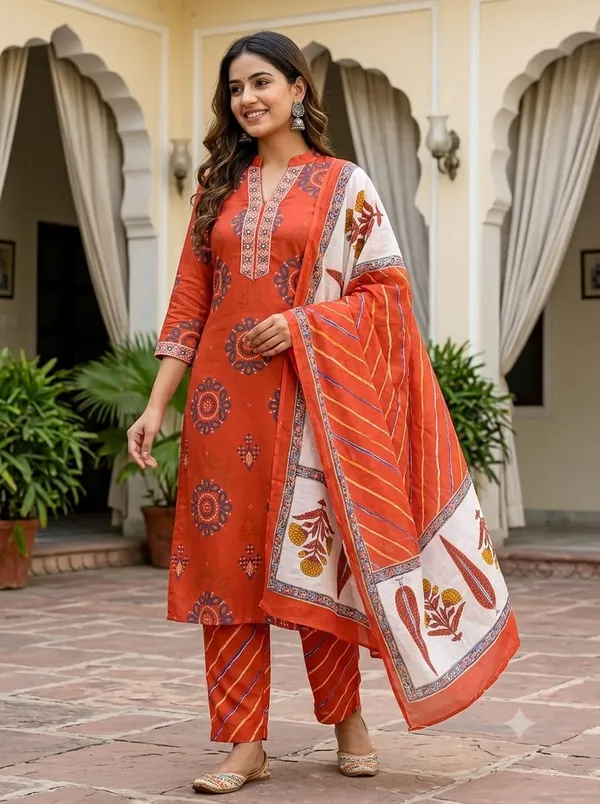 Orange_Printed_Ethnic_Kurta_Set_for_Women