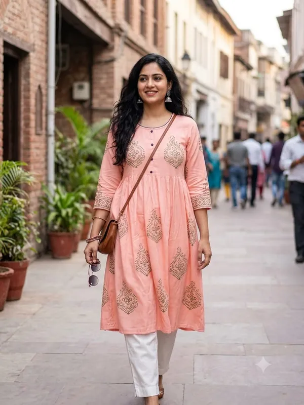 Peach_Printed_Flared_Kurta_for_Women