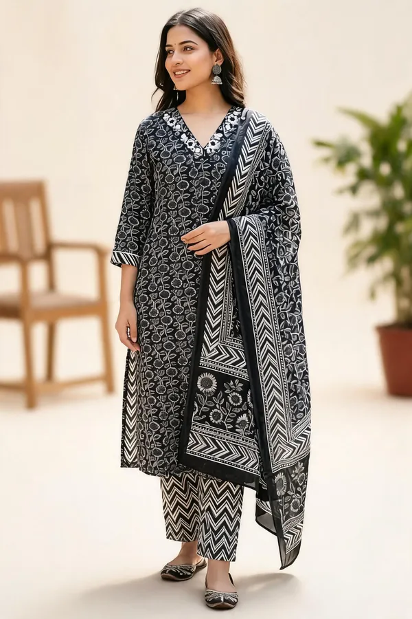 Black_Printed_Kurta_Set_For_Women