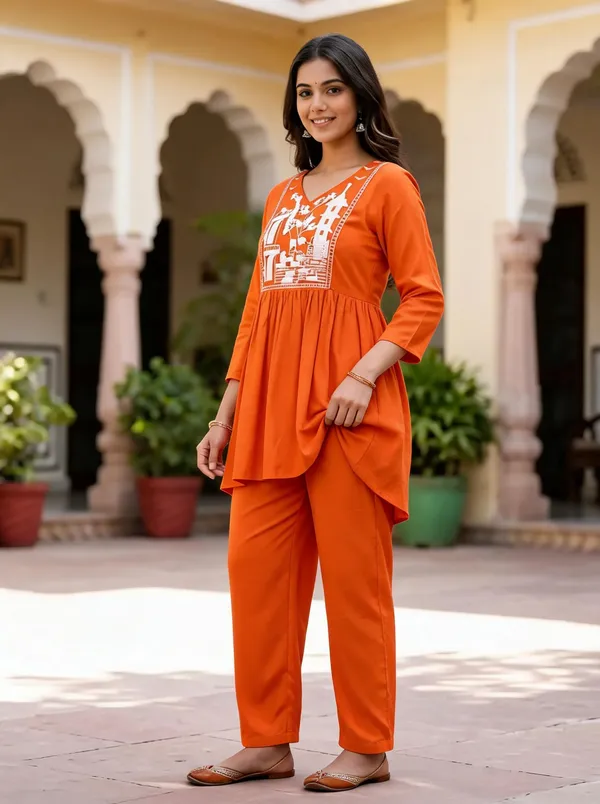 Orange_Embroidered_Kurta_Pant_Set_For_Women