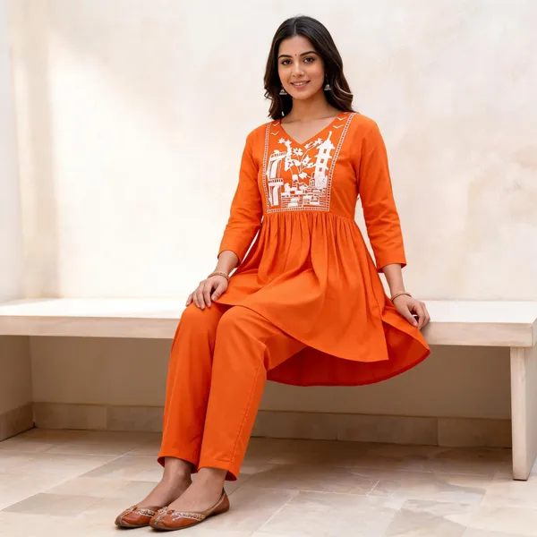Orange_Embroidered_Kurta_Pant_Set_For_Women