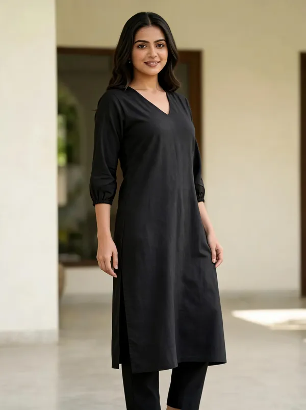 Black_Straight_Kurta_Set_With_Pants_For_Women