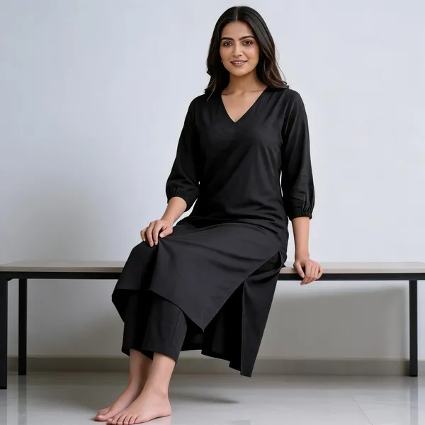 Black_Straight_Kurta_Set_With_Pants_For_Women
