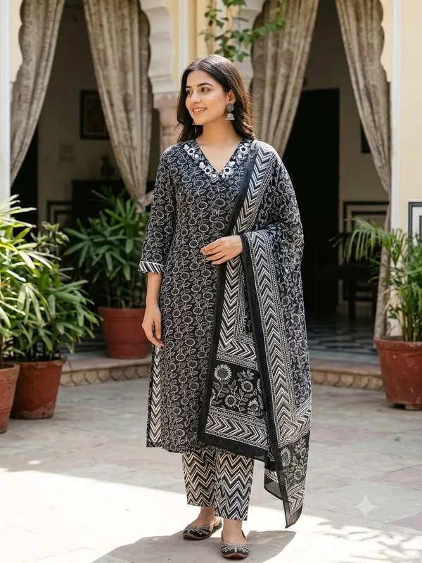 Black_Printed_Kurta_Set_for_Women