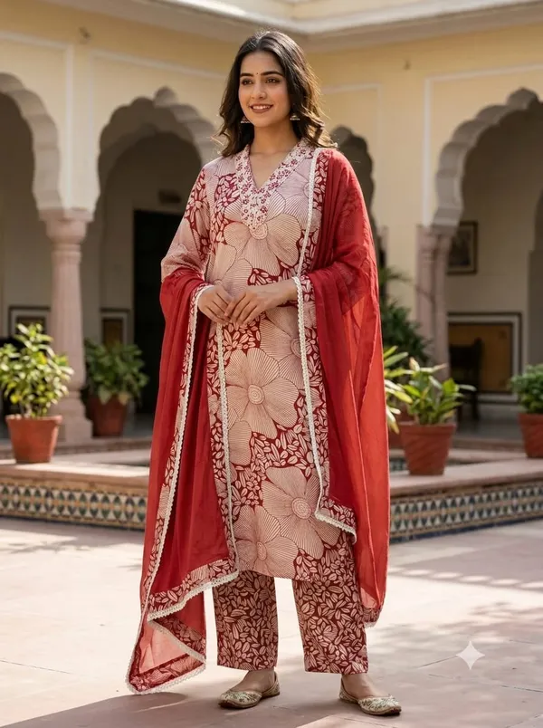 Red_Printed_Ethnic_Kurta_Set_For_Women