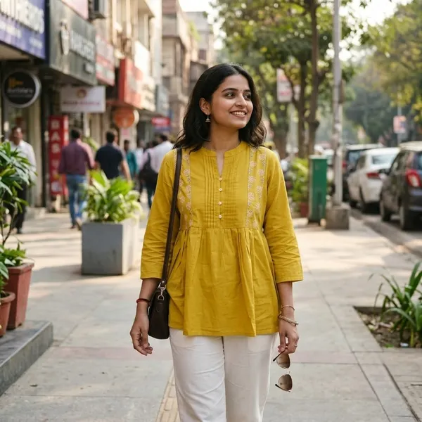 Yellow_Cotton_Flared_Kurti_For_Women