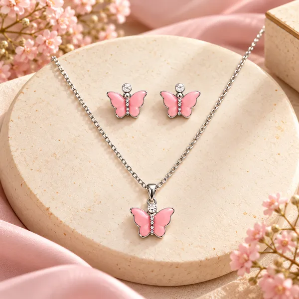 Pink_Steel_Necklace_And_Earrings_Set_For_Women