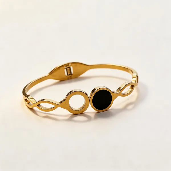 Gold_And_Black_Stainless_Steel_Cuff_Bangle_Bracelet_For_Women
