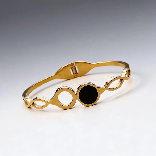 Gold_And_Black_Stainless_Steel_Cuff_Bangle_Bracelet_For_Women