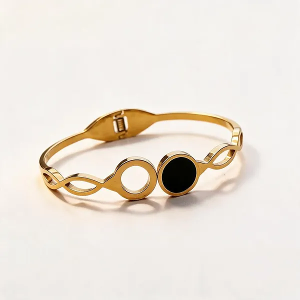 Gold_And_Black_Stainless_Steel_Cuff_Bangle_Bracelet_For_Women