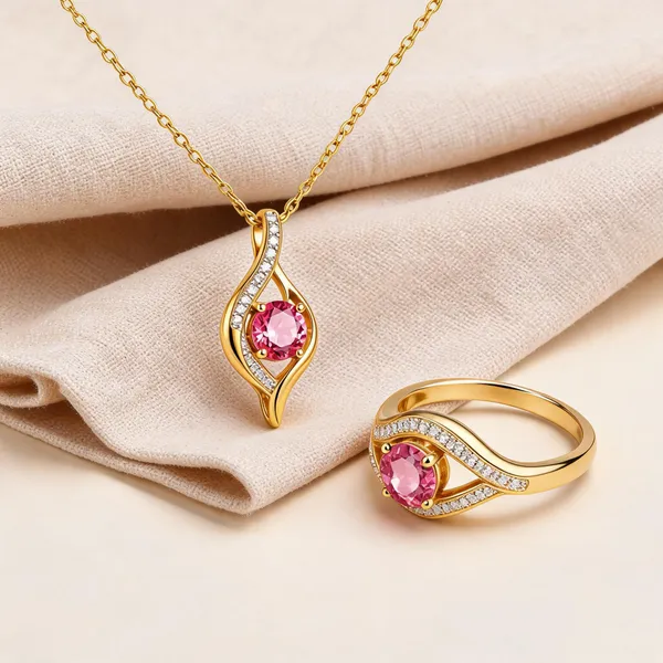 Pink_Alloy_Ring_And_Necklace_Set_For_Women