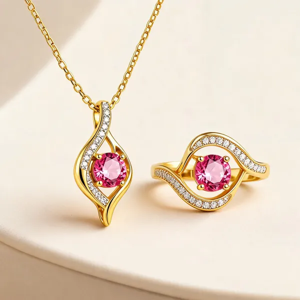 Pink_Alloy_Ring_And_Necklace_Set_For_Women