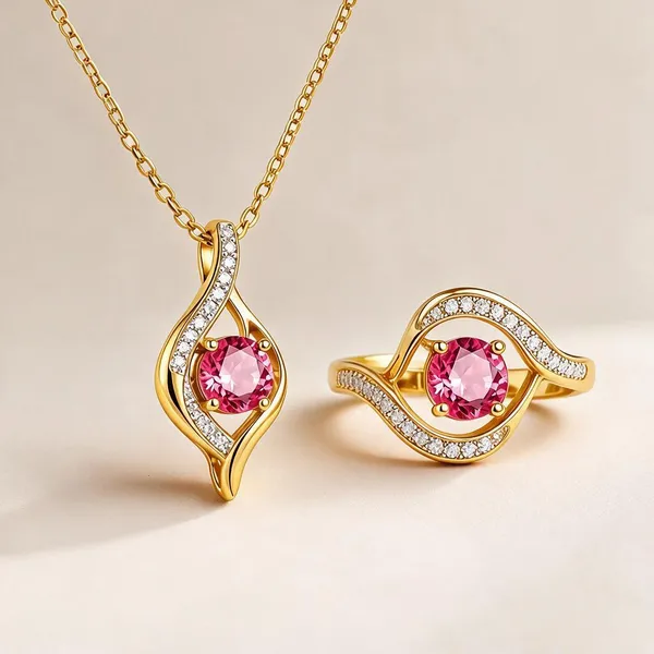 Pink_Alloy_Ring_And_Necklace_Set_For_Women
