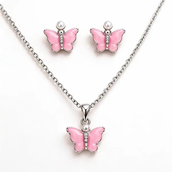 Pink_Steel_Necklace_And_Earrings_Set_For_Women