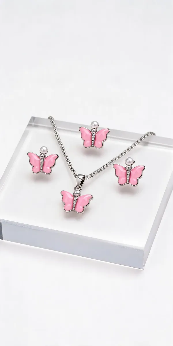 Pink_Steel_Necklace_And_Earrings_Set_For_Women