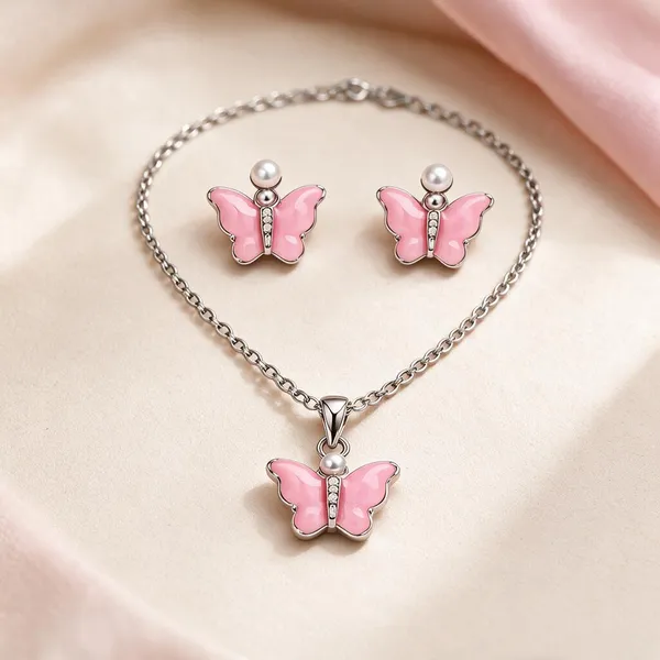 Pink_Steel_Necklace_And_Earrings_Set_For_Women