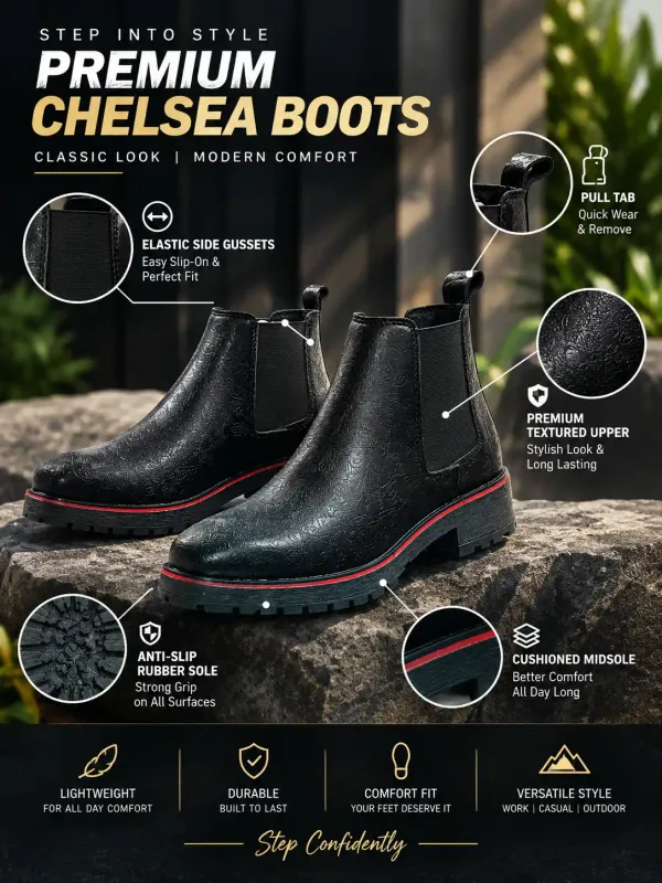 ERIX_Men's_Textured_Chelsea_Boots_with_Sporty_Red_Accent_Welt_Boots_For_Men