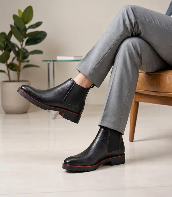 ERIX_Men's_Textured_Chelsea_Boots_with_Sporty_Red_Accent_Welt_Boots_For_Men