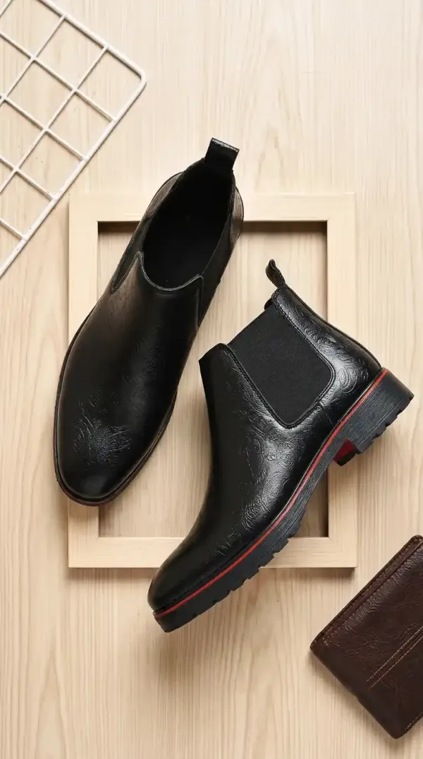 ERIX_Men's_Textured_Chelsea_Boots_with_Sporty_Red_Accent_Welt_Boots_For_Men