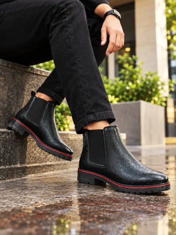 ERIX_Men's_Textured_Chelsea_Boots_with_Sporty_Red_Accent_Welt_Boots_For_Men