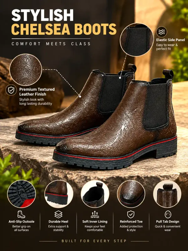 ERIX_Men's_Textured_Chelsea_Boots_with_Sporty_Red_Accent_Welt_Boots_For_Men