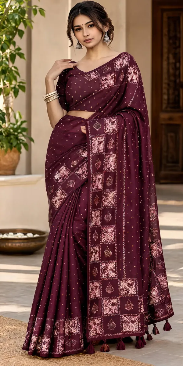 Wine_touch_Saree_For_Women
