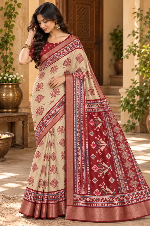 Beige_and_dessert_rose_Saree_for_Women
