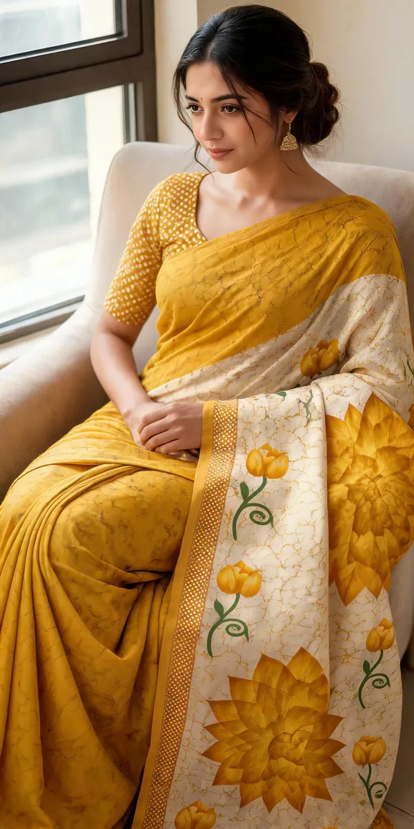 Yellow_Floral_Print_Saree_For_Women