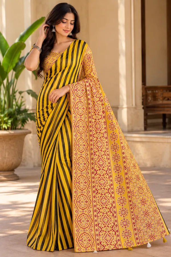 Yellow_Printed_Striped_Saree_for_Women