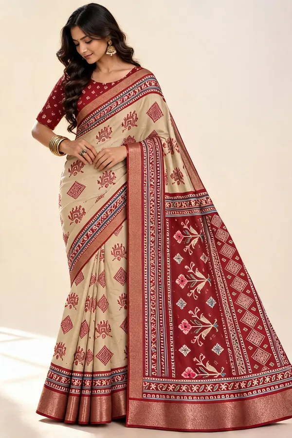 Beige_and_dessert_rose_Saree_for_Women