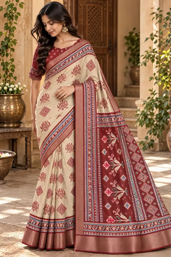 Beige_and_dessert_rose_Saree_for_Women
