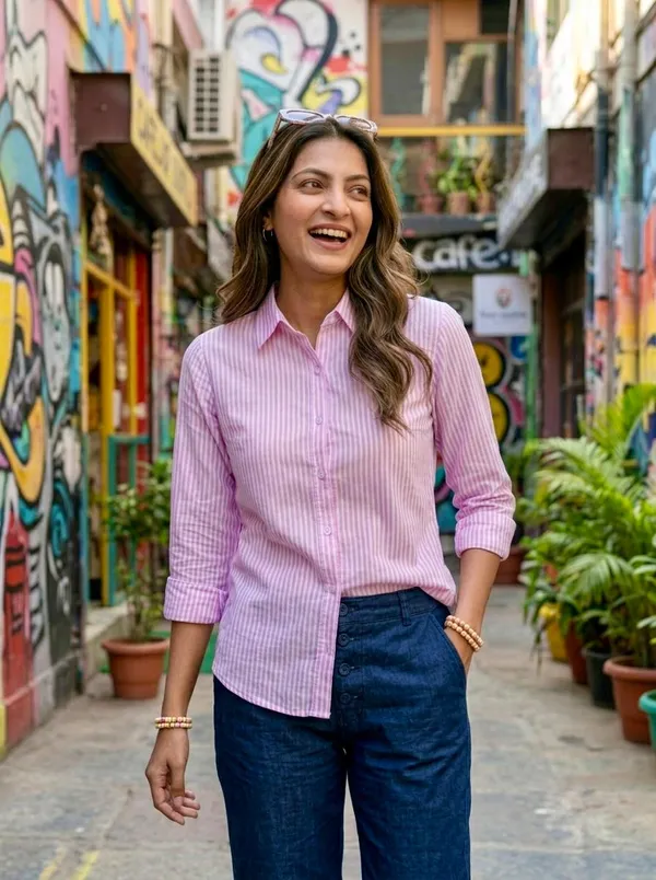 Pink_Cotton_Striped_Shirt_For_Women